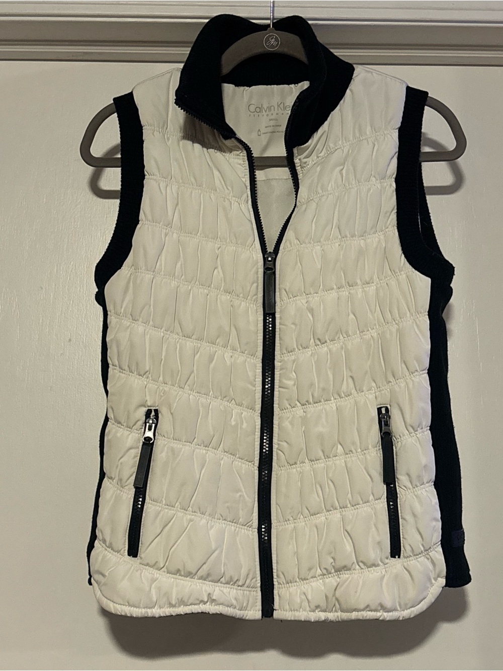 🌸Calvin Klein White Quilted Vest with Black Trim
